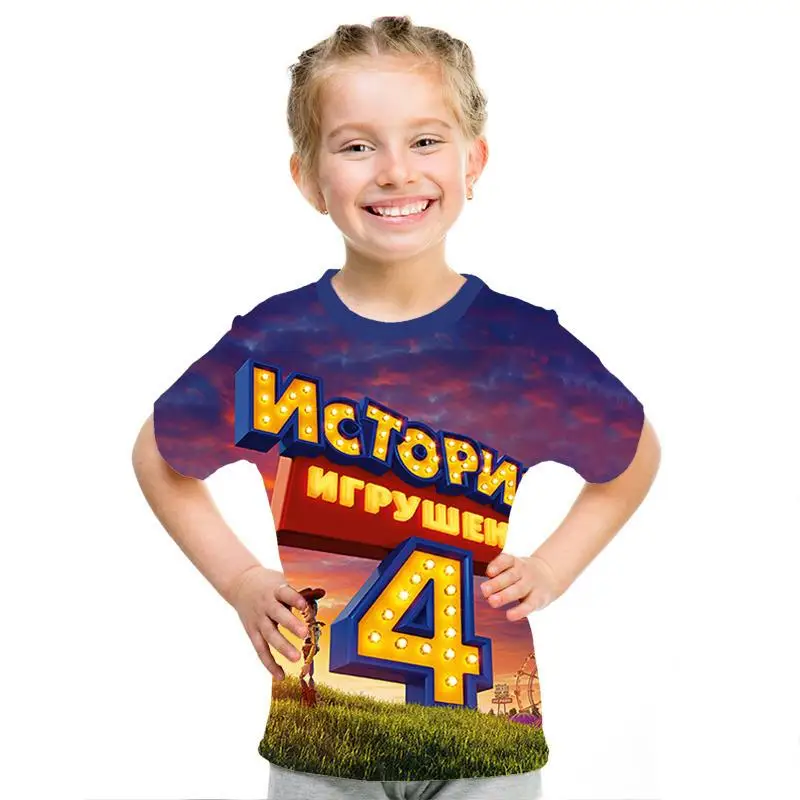 3D анимированная игрушка-Фотоаппарат, история 4, детская одежда с героями мультфильмов Милая рубашка для отдыха для мальчиков и девочек модная футболка с короткими рукавами для детей в стиле Харадзюку