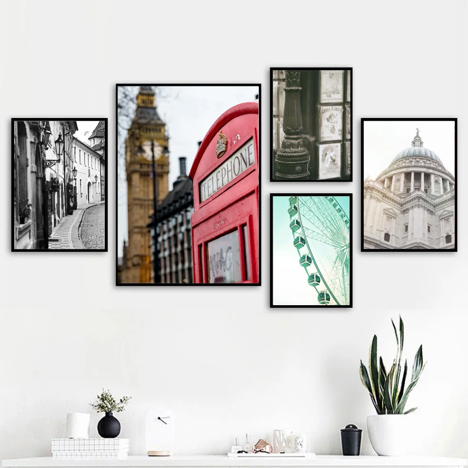 Архитектура натюрморт живопись Домашний Декор Картина телефонная будка колесо