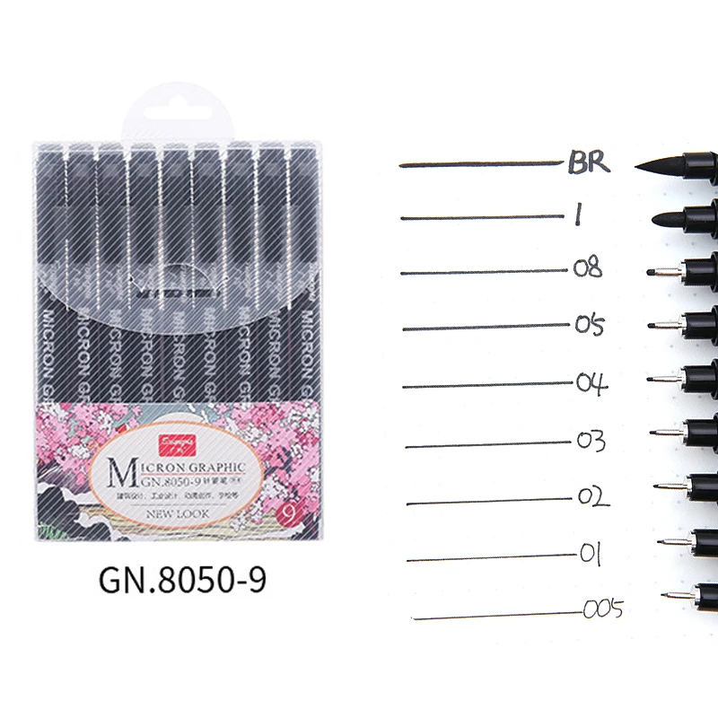 

12pcs/set Black Pigment Liner Neelde Water-proof Micron PenTip Fine Liner Sketching Hook Art Pen Marker Pen for Manga