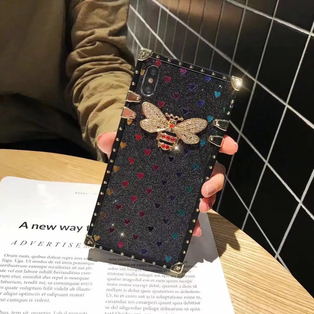 Square Right Angle Mobile Shell For XiaoMi 9 K20 Pro Gradient Rainbow Flash Powder Bee RedMi Note 7 Bohemian Style |