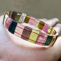 natural rainbow tourmaline quartz clear rectangle beads bracelet bangle 126 5mm colorful tourmaline stretch bangle aaaaaaa