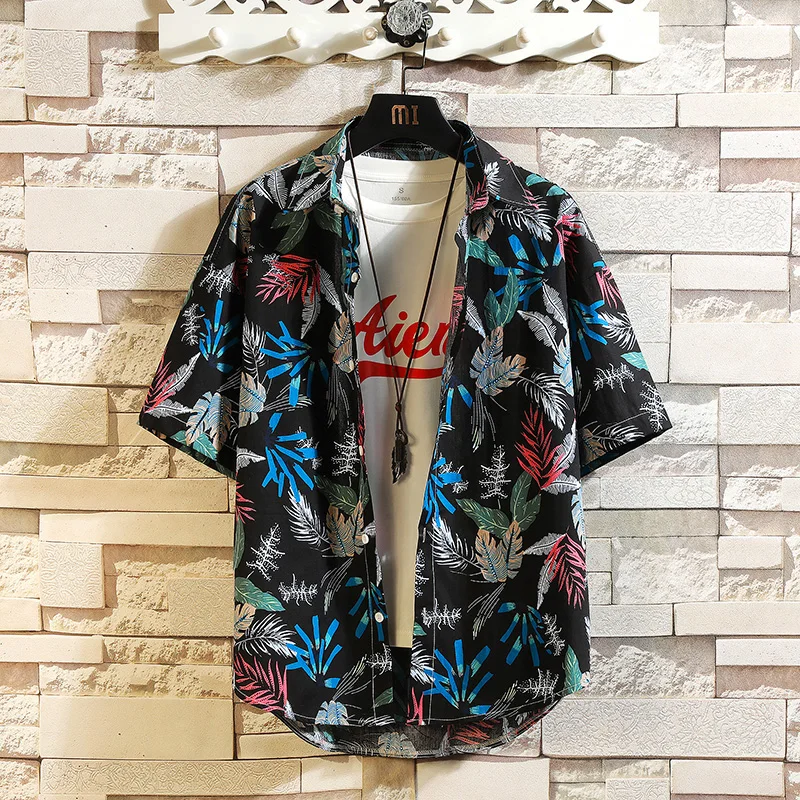 

Summer Fashion men shirt short sleeve Printed Buttons Shirts Casual Beach Tops Loose Casual Hawaiian Shirt for Men plus size 5XL