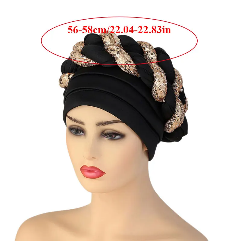 

Women Sequin Braid Hat Muslim Turban Scarf For Ladies Islamic Inner Hijab Caps Arab Wrap Head Scarves Female Space Layer Hat