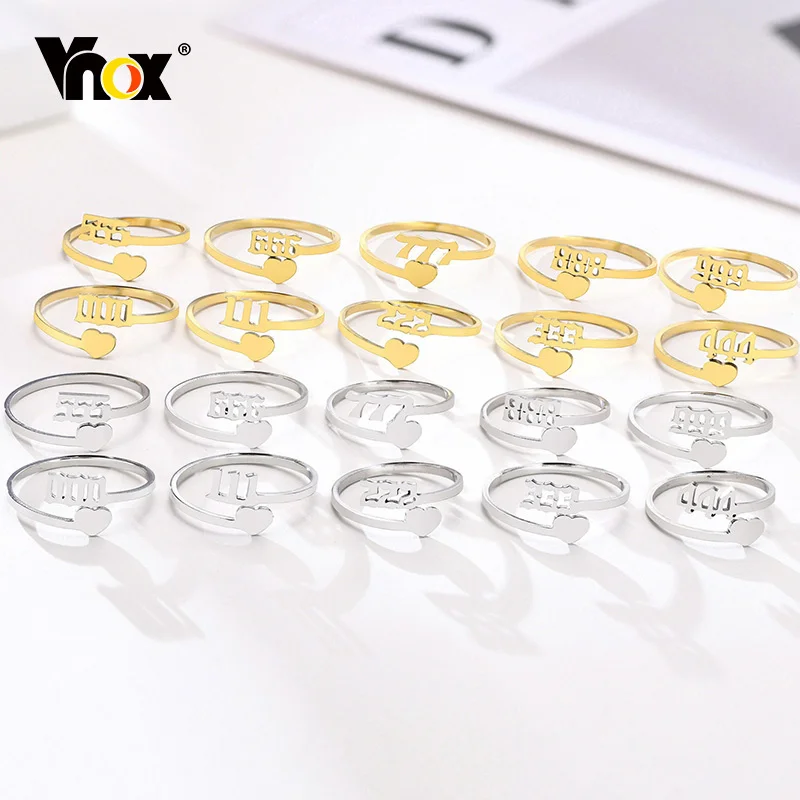 

Vnox Angel Number Rings For Women, 000 111 222 333 444 555 666 777 888 999 Rings Numerology Jewelry, Resizable Finger Band