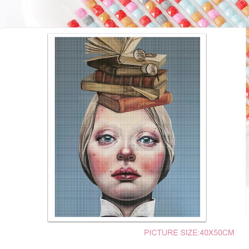 

Wall Home Decor Living Room Diamond Painting In Real Life Sad Female Facial Expression Portrait European-Style Background Art