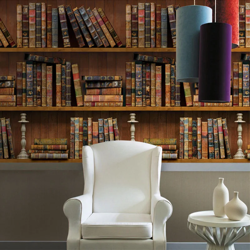 

Vintage Bookshelf Wallpapers For Living Room Bedroom Hotel Restaurant Home Decor PVC Waterproof Self-adhesive Wallpaper Murals