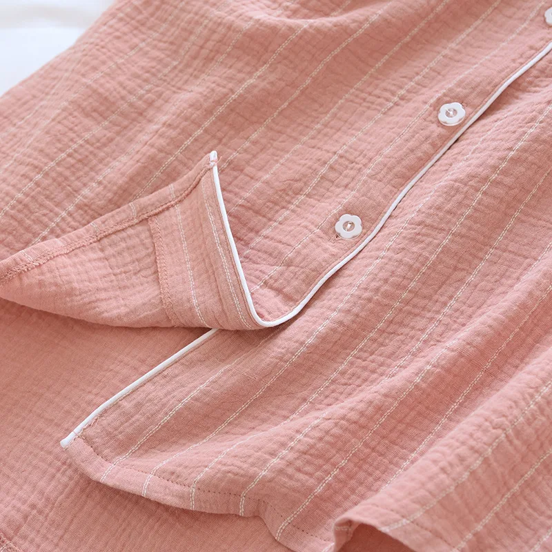 

2021 new spring and summer women's 100% cotton long-sleeved Nightgowns home simple plus size striped home Sleepshirts long dress