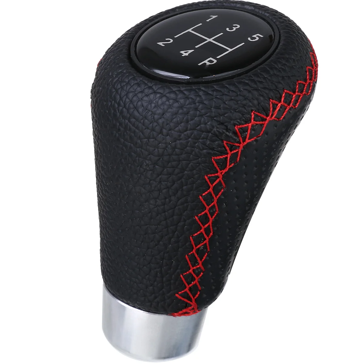 

New Set 5 Speed Universal Leather Car Gear Stick Professional Manual Gearstick Shift Knob Head With Red Stitch