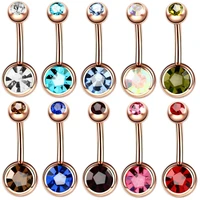 double gem button belly piercing women belly button rings rose gold new steel rhinestone sexy belly navel piercing