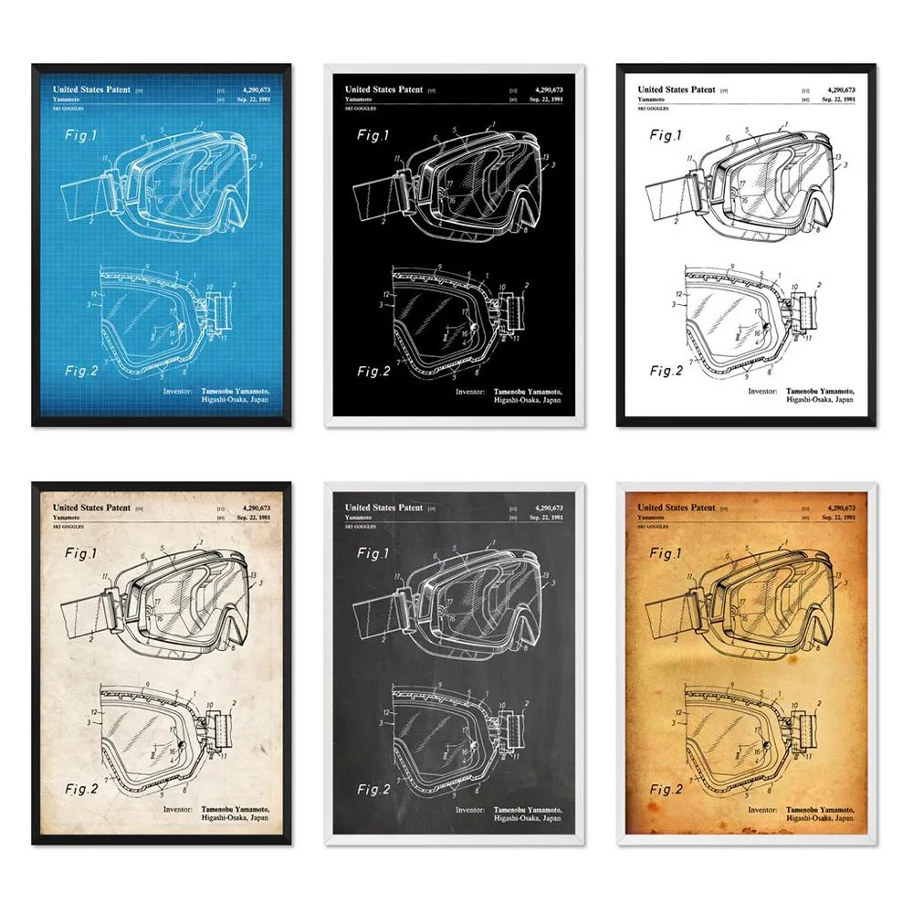 Винтажные лыжные очки 1981 патент катание на лыжах схема плакат холст картина