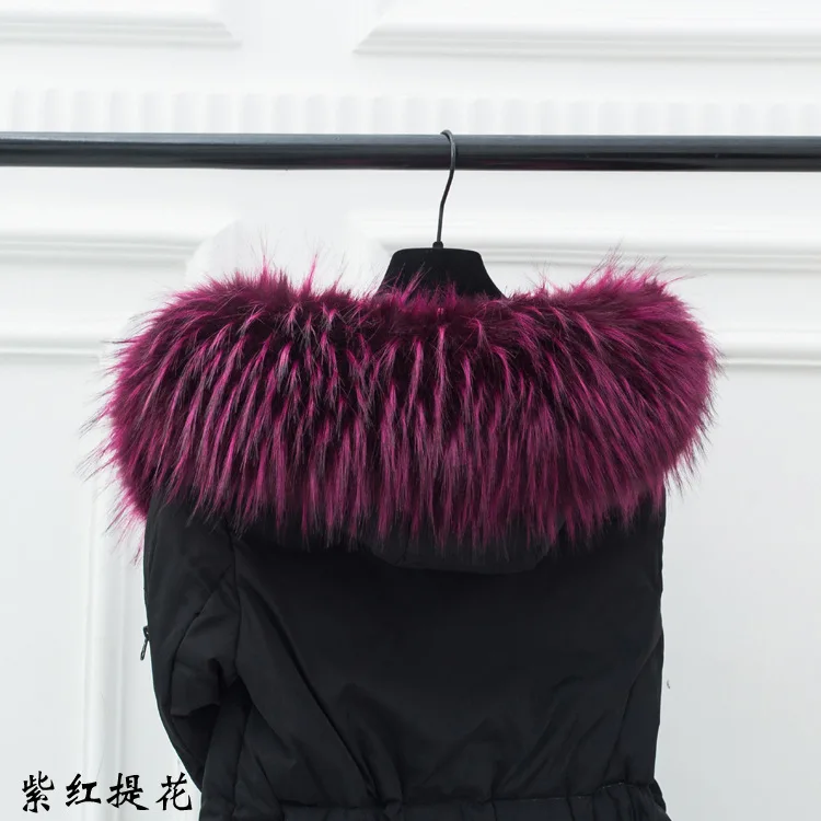 purple Qearlsart искусственный енот меховой воротник зимние шарфы для женщин куртка капюшон роскошный мех декоративная шаль для мужчин пальто меховой шарф аксессуары FY18 - Цвет: purple