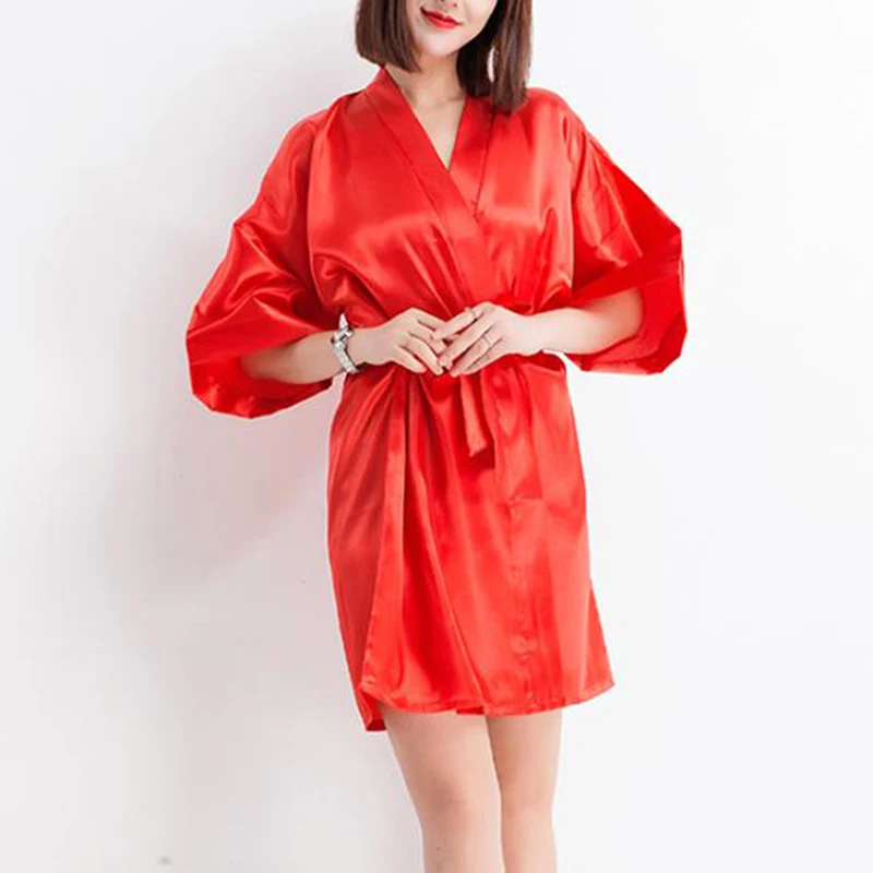 Женский шелковый халат-кимоно Атласный халат свободного покроя на шнуровке