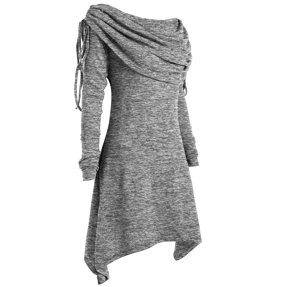 Платье женское однотонное повседневное с длинным рукавом плиссированным ворсом