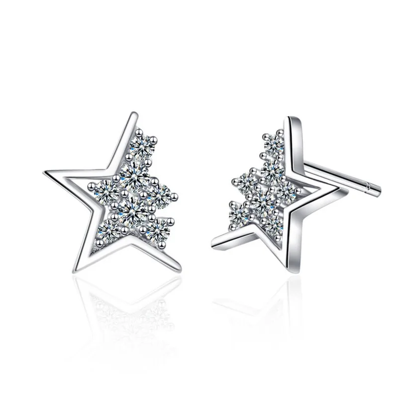 

KOFSAC Shiny Zircon Star Stud Earrings For Women Jewelry Cute Fashion 925 Sterling Silver Earring Girl Engagement Accessories