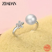 zdadan 2021 new arrival 925 sterling silver sweet pearl cz flowers ring for women fashion wedding jewelry party gift