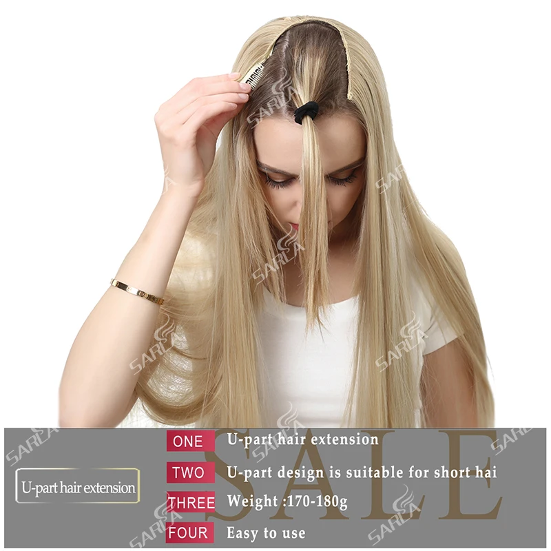 Half Wig Clip in Synthetic U Part 3/4 Long Straight 28" Thick Hair Extensions Natural Hairpiece For Women Black Brown 02 |
