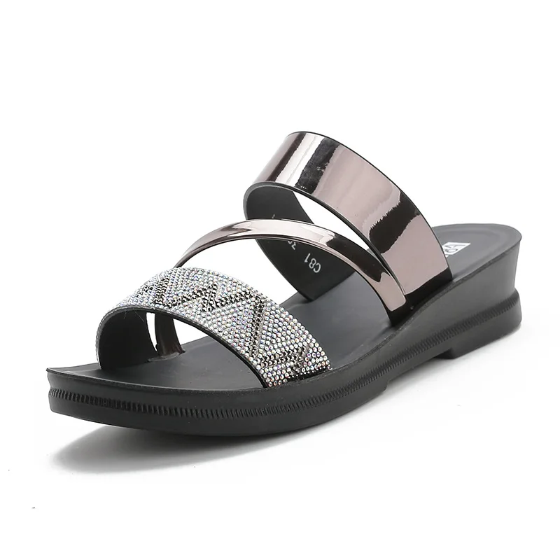

Female Shoes Slippers Soft Med Summer Clogs Woman Slides On A Wedge 2021 Comfort Beach Rubber PU Fabric Riband Basic Shoes Wome