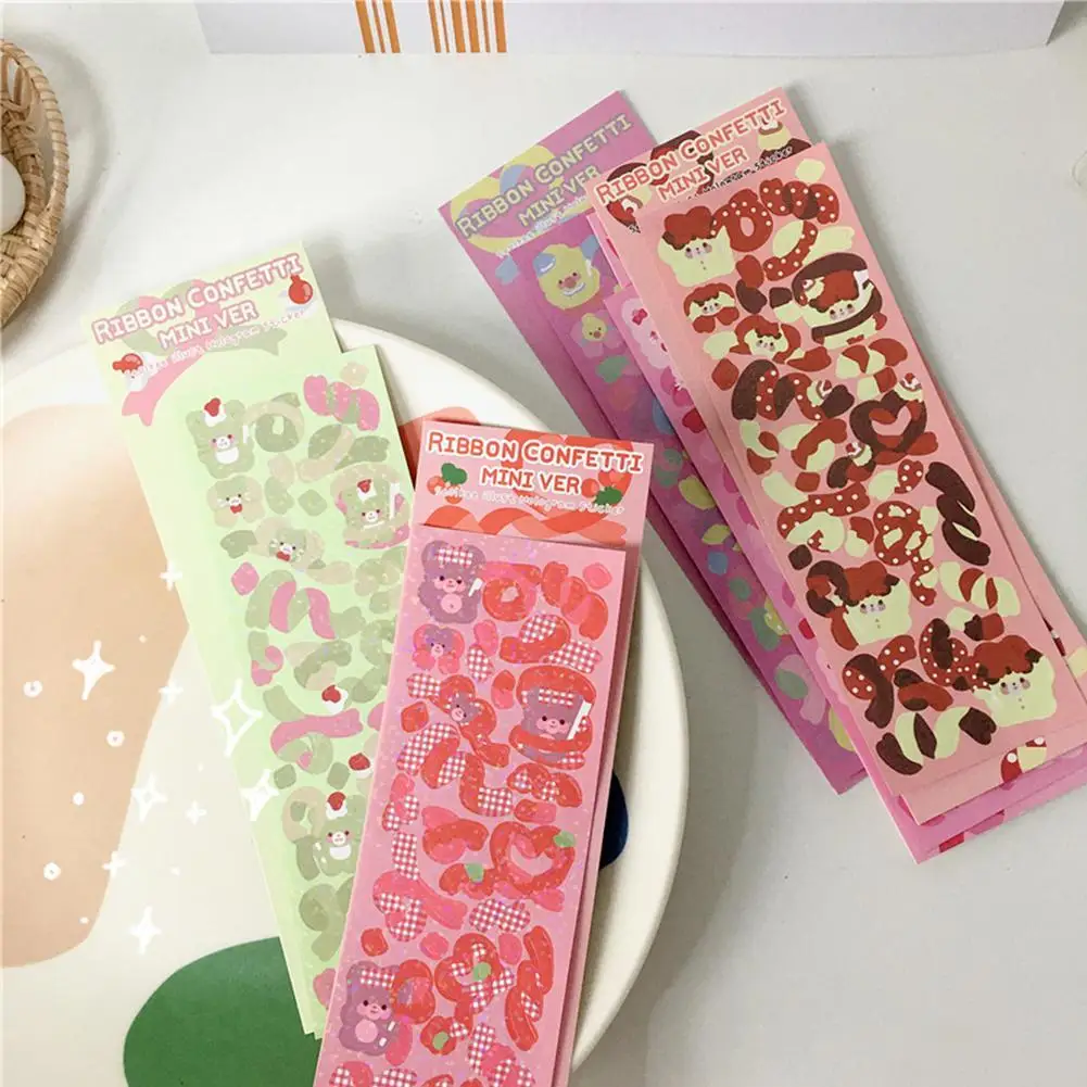 

Creative Stickers Korea Stationery Stickers Bear Ribbon Small Stickers Material Cards Stickers G2W0