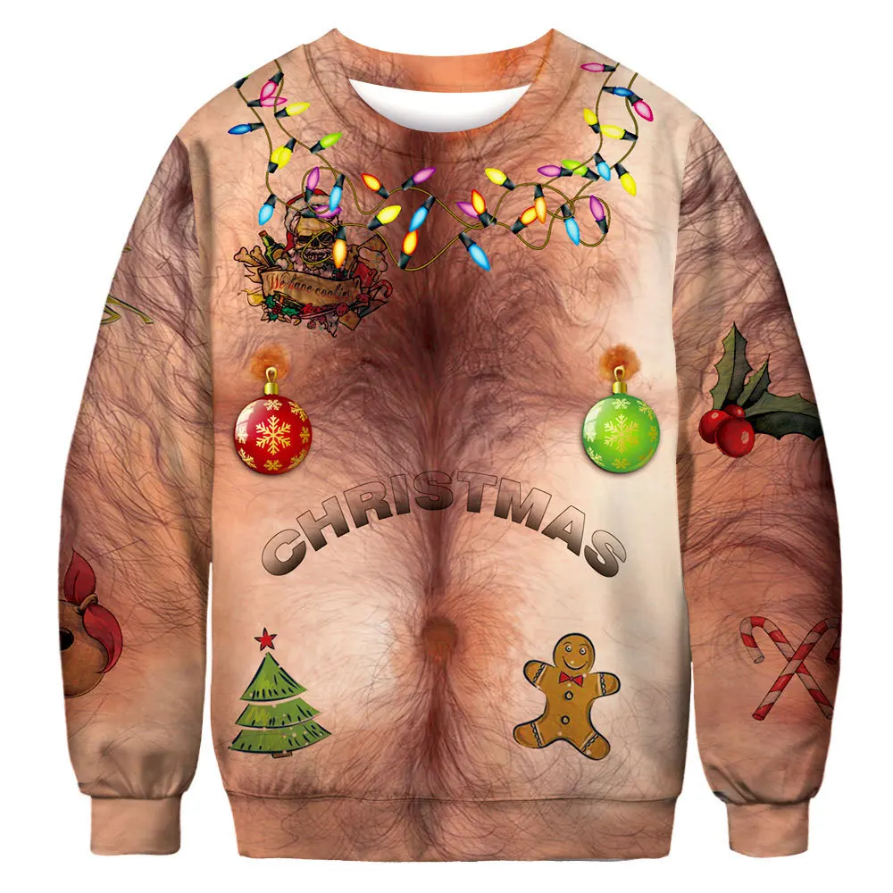 

Christmas Print Sweatshirt Autumn Festival Funny Hip Hop Long Sleeve Sweatshirt 3D Printing Fashion Party Dress