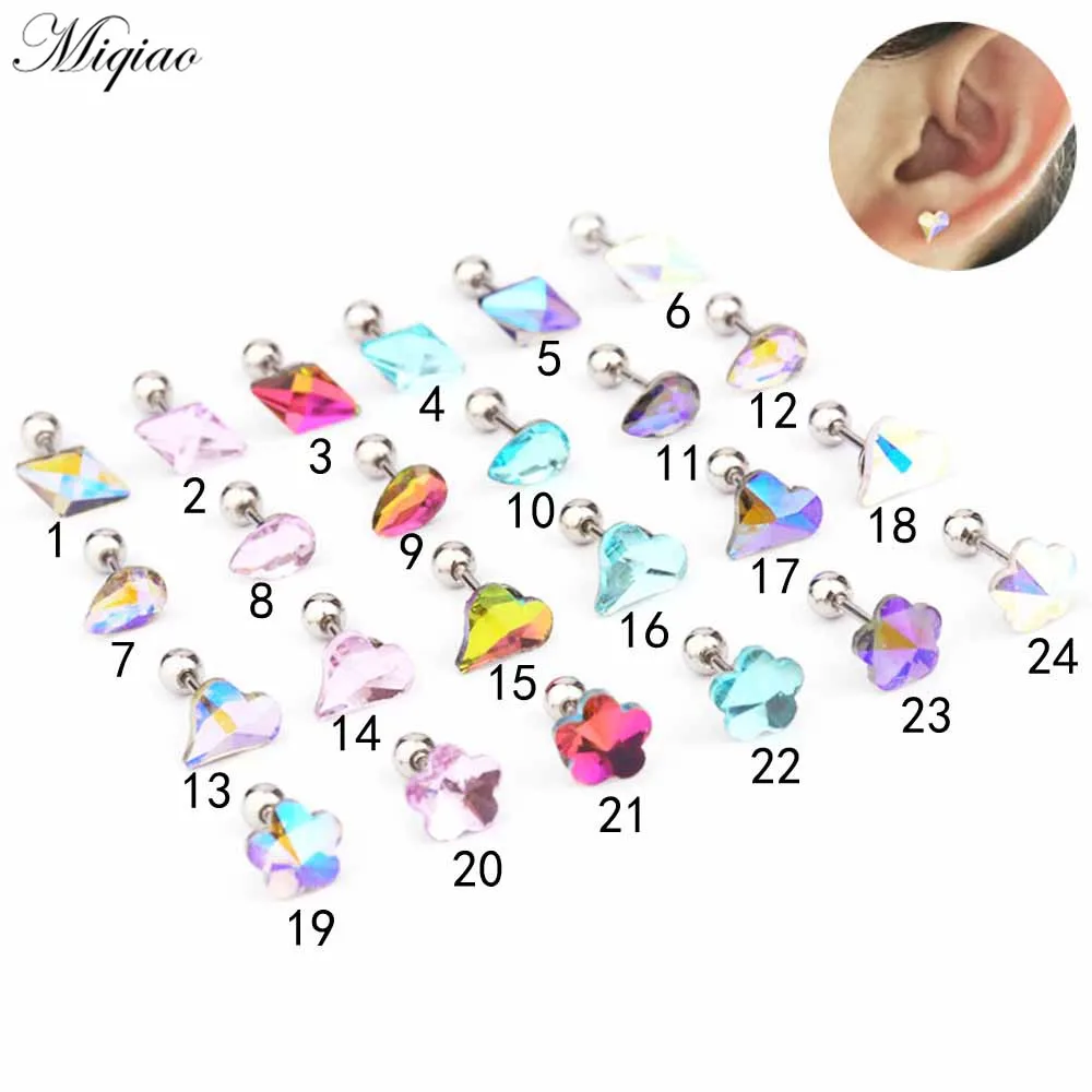 

Miqiao 2pcs Hot Selling Multi-color Zircon Love Flower Drop-shaped Straight Rod Ear Bone Nails Exquisite Piercing Jewelry