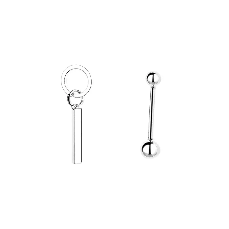 

Cool Style Silver Asymmetry One Word Stick Earring 925 Geometry Round Bead Earring For Girl Women Earring Jewelry Accessories