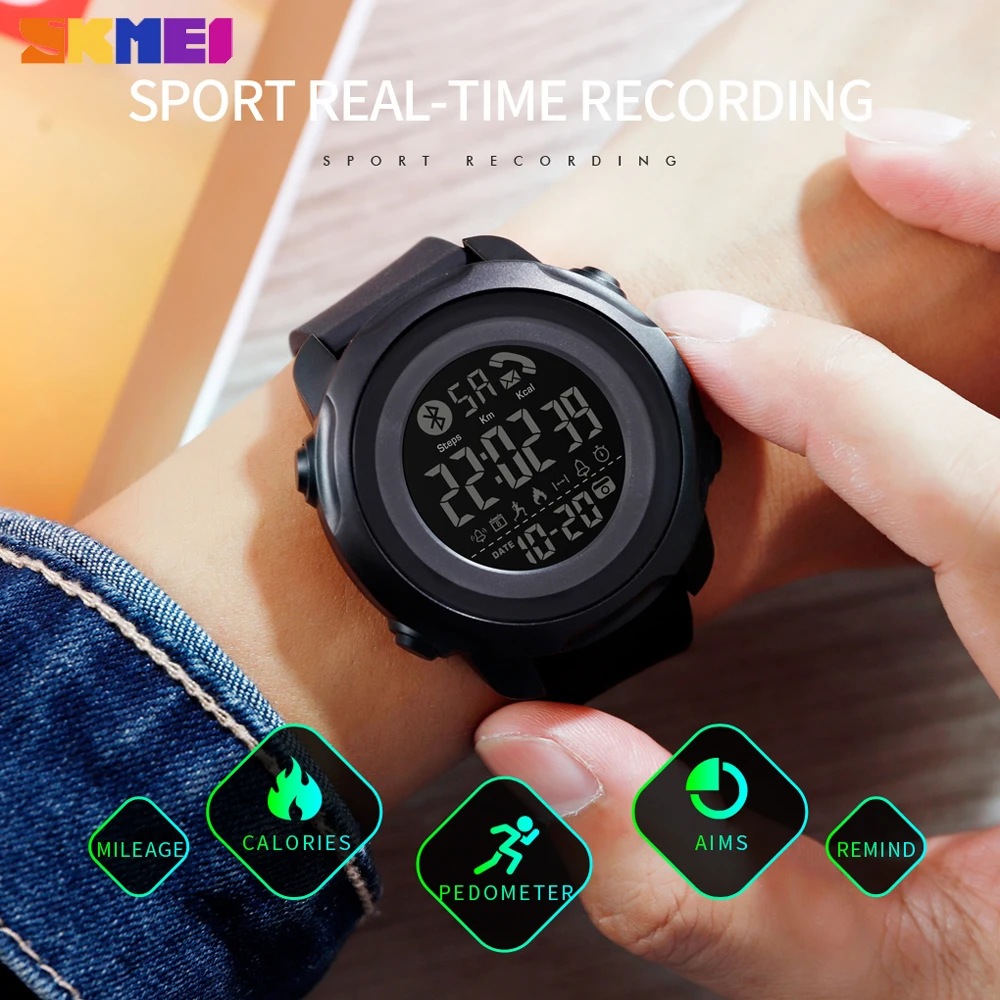 

Skmei Bluetooth Men Smart Watch Sport Pedometer Calorie Fitness Women Electronic Digital Clock Wristwatch Waterproof inteligente