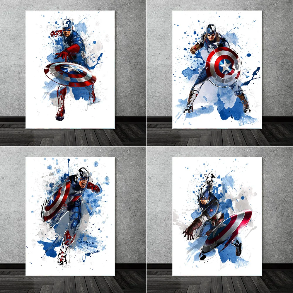

Marvel Superhero Captain America Watercolor Canvas Paintings on the Wall Art Posters and Prints Pictures Home Wall Decor Cuadros