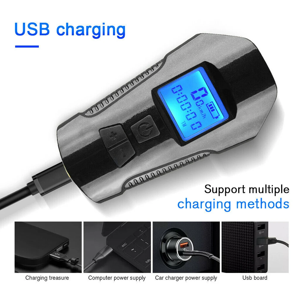 Фонарь велосипедный водонепроницаемый с ЖК-дисплеем 300 лм зарядка через USB | Спорт