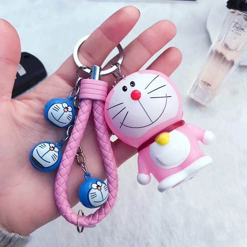 

WANGAIYAO cute kitten cartoon keychain female fashion bell leather rope couple key chain bag pendant