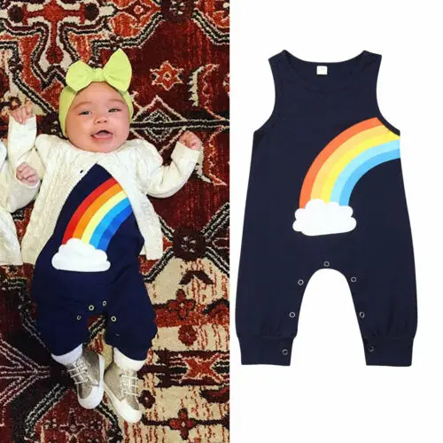 

0-24M Newborn Baby Clothing Newborn Boy Girl Rainbow Cotton Romper Sleeveless Jumpsuit Outfit Summer Casual Clothes