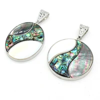 charms natural abalone shell pendant round natural shell pendant silver plated for making jewelry handmade necklace accessories