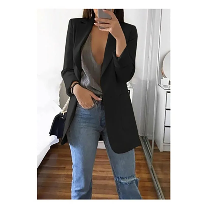 

2021 Women's Fashion Lapel Suit Jacket Cardigan Blazer Office Lady Business Formal Suit Coat Autumn Long Sleeve Slim Jackets