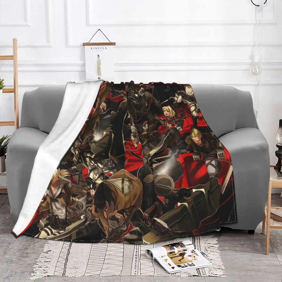 

Attack On Titan Blanket Velvet Print Anime AOT Portable Throw Blankets for Sofa Travel Bedspread
