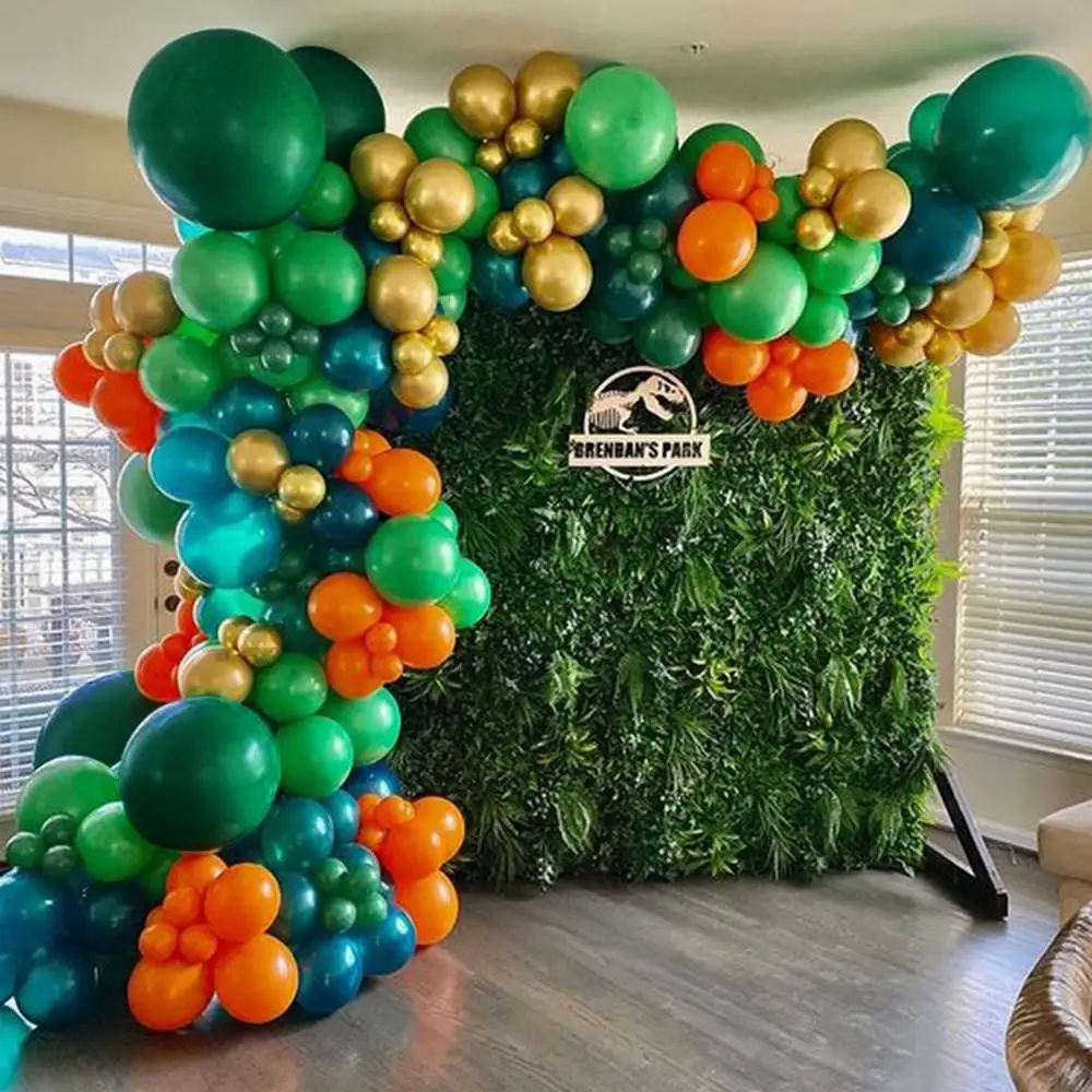 Kit de arco de guirnalda de globos de dinosaurio para ni&ntilde;os, globos verdes de papel de aluminio 4D, jungla, Safari, decoraci&oacute;n para fiesta de cumplea&ntilde;os, 137 Uds.-0
