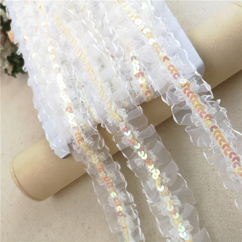 10 ярдов/лот 3-4 см в ширину черно-белый снег из газовой ткани с пайетками кружевное