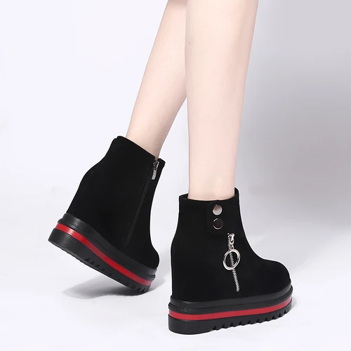 Spring style US4-10; женские ботильоны на платформе с круглым носком; обувь на очень высоком каблуке и на молнии; черные мотоциклетные ботинки в стиле панк; A1632 - Цвет: Spring style