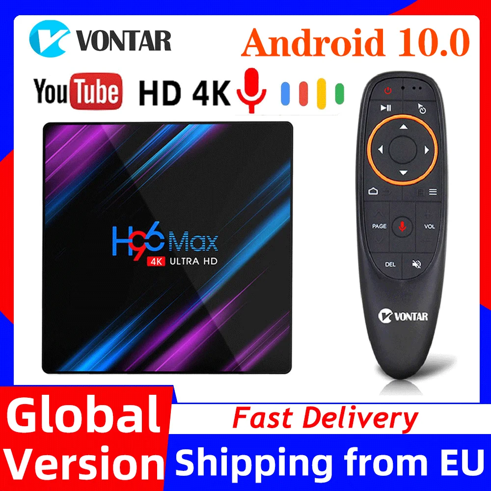 H96 MAX RK3318 Android TV BOX 10 Smart 4 Гб Оперативная память 64 Встроенная магазина Google Youtube к