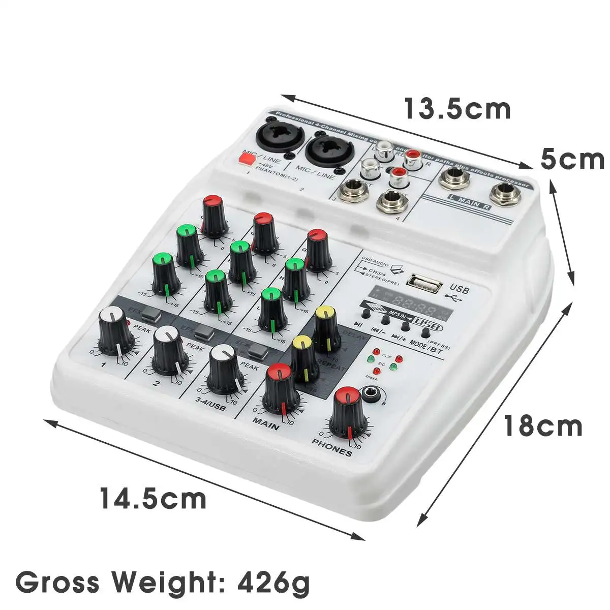 4 Channel bluetooth Sound Mixing Console Record 48V Phantom Power Monitor Professional USB Audio Mixer for Home KTV Studio