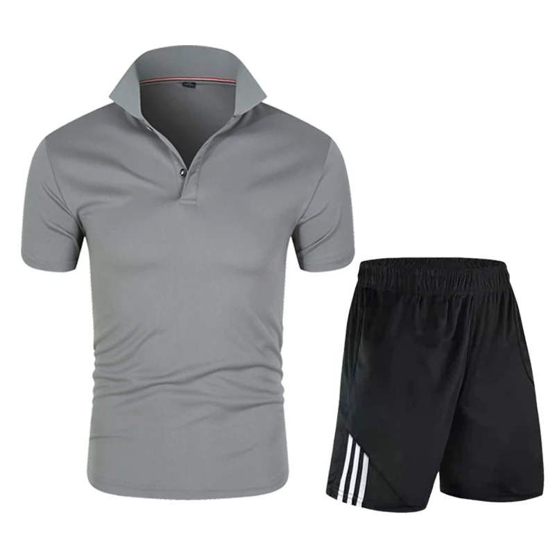 

Men's business casual sports suit Polo shirt formal solid color tie rope shorts breathable and quick-drying two-piece sportswear
