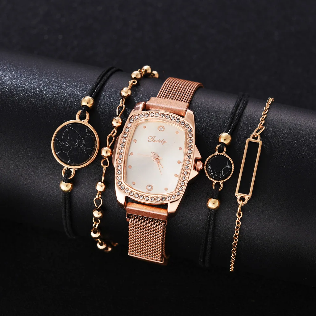 

2021 Luxury Fashion 5PCS Bracelet Watch Set Women Magnetic Strap Quartz Wristwatch Watches Ladies Black Clock Reloj Mujer