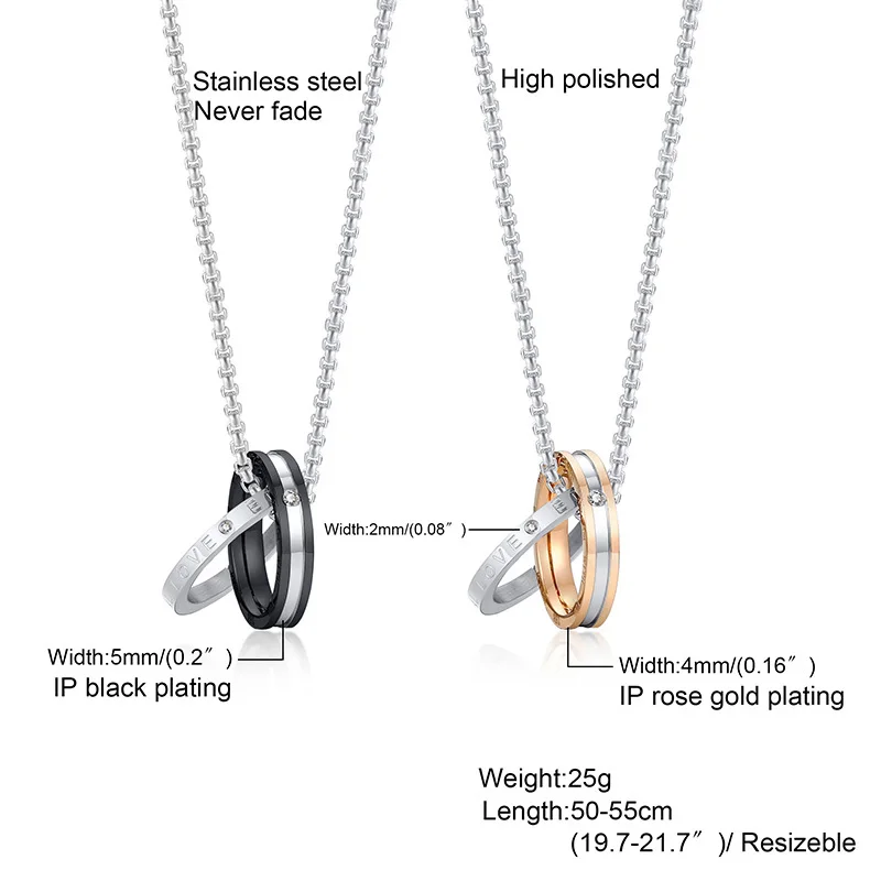 

Vnox Interlocked Circle Pendant for Women Men,Round Love Engraved Couple Necklaces,Stainless Steel Metal Valentine's Day Gift