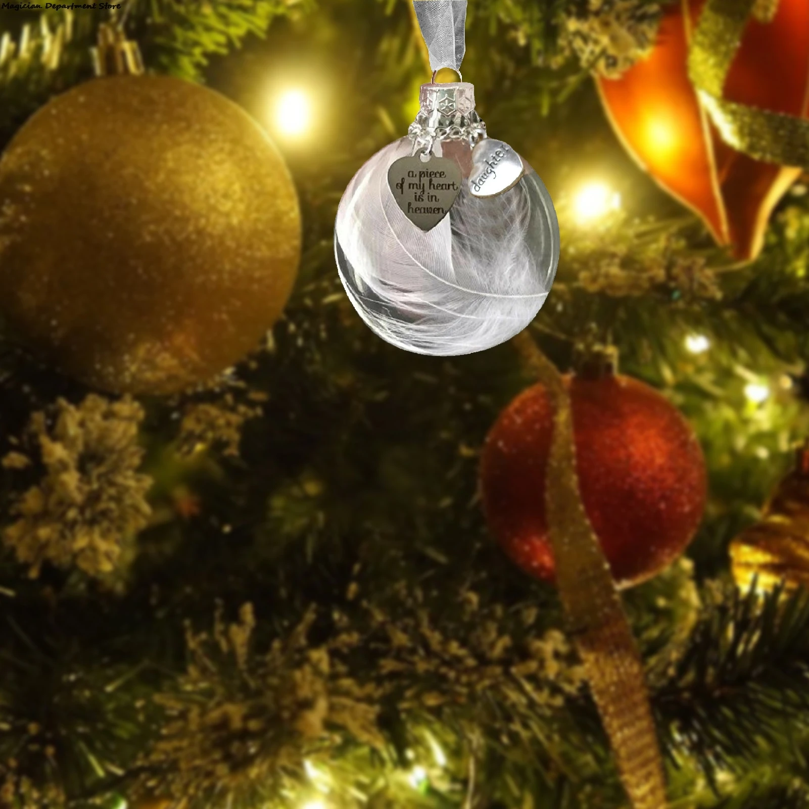 

Commemorative Round Feather Commemorative Ball Dream Car Pendant Christmas Tree Decoration Transparent Ball Family Member Heart