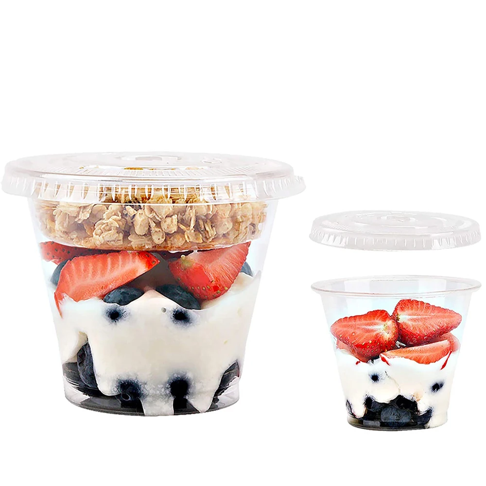 Прозрачный одноразовый пластиковый стаканчик с плоской крышкой 300 мл детский