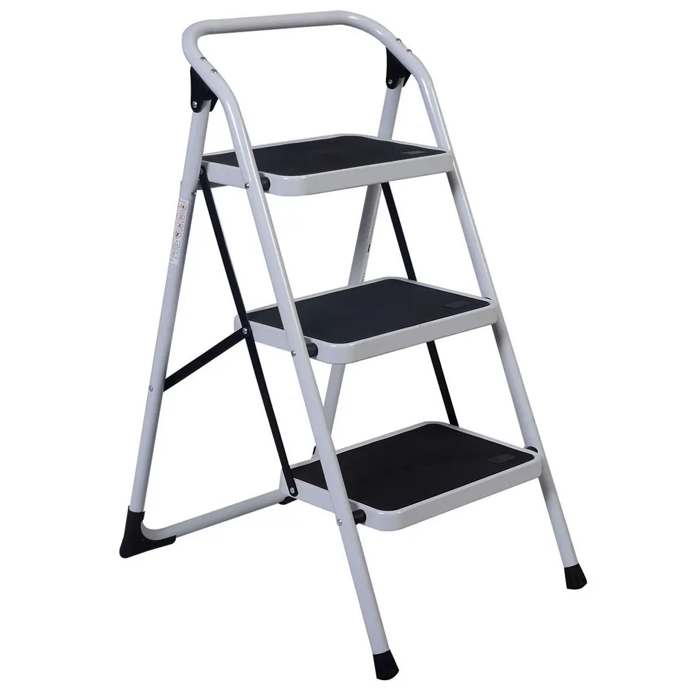 

Home Use Folding ladder Anti- Slip 3-Step Short Handrail Iron Ladder Safety Step Ladder Folding Step Stools Black & White
