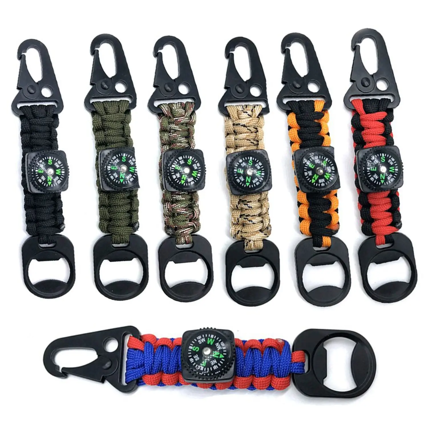 

7PCS New Hand-woven Buckle Seven-core Multifunctional Carabiner Key Chains Compass Bottle Opener Olecranon