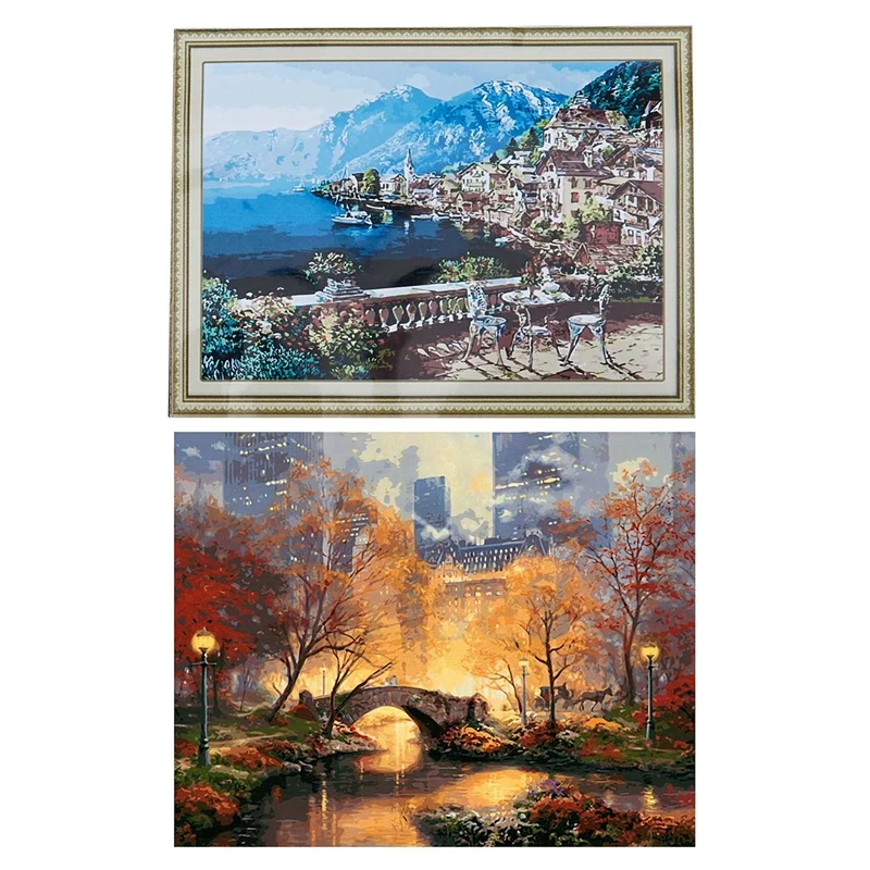 Top 2Pcs 16x20 дюймов Набор для рисования по номерам Diy Цифровая масляная Акриловая