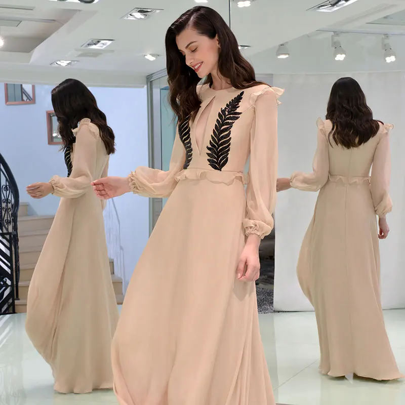 Tanpell элегантное платье для выпускного круглый вырез с длинным рукавом на молнии