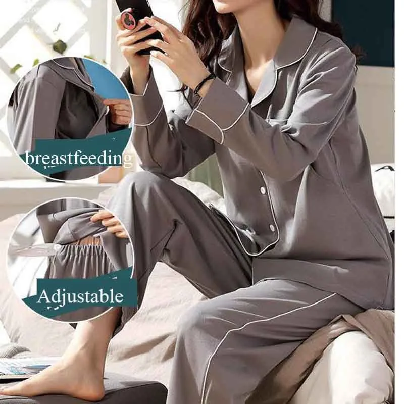 Осенняя Пижама для беременных пижама грудного вскармливания женщин кормящих
