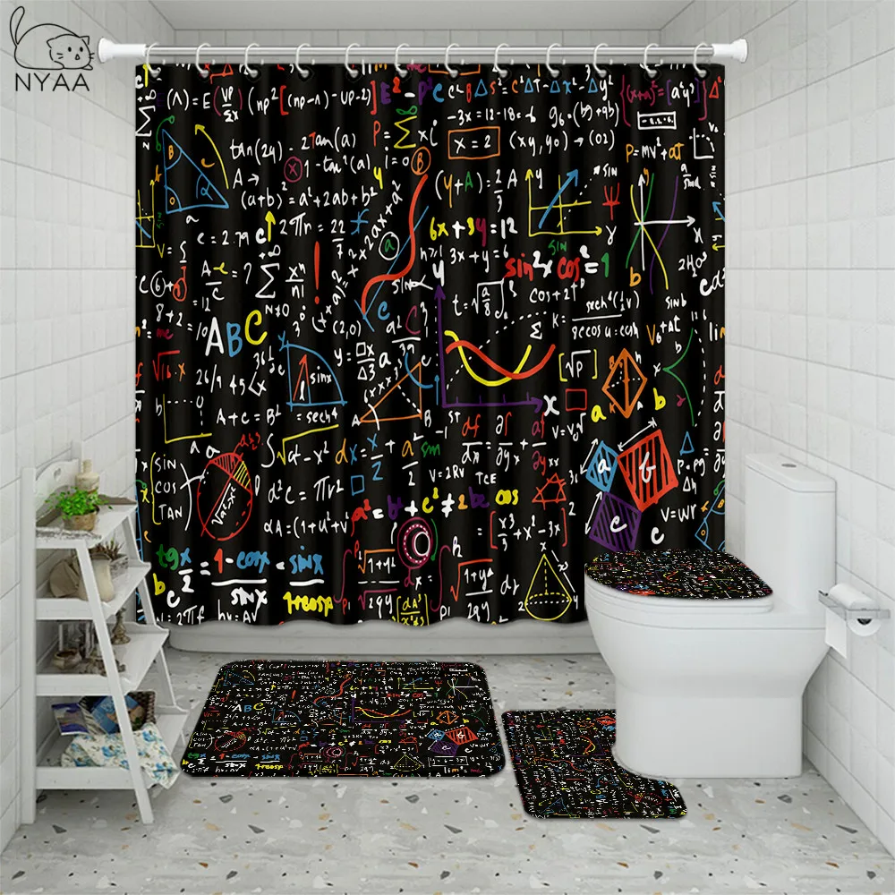 4 шт. набор штор для душа с геометрическим рисунком по математике и формуле ванны