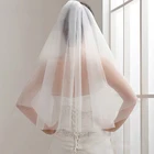Простая и элегантная свадебная фата для невесты, Тюлевая Фата с гребнем, двухслойная короткая белая свадебная фата, дешевая 2020, Фата для невесты цвета слоновой кости
